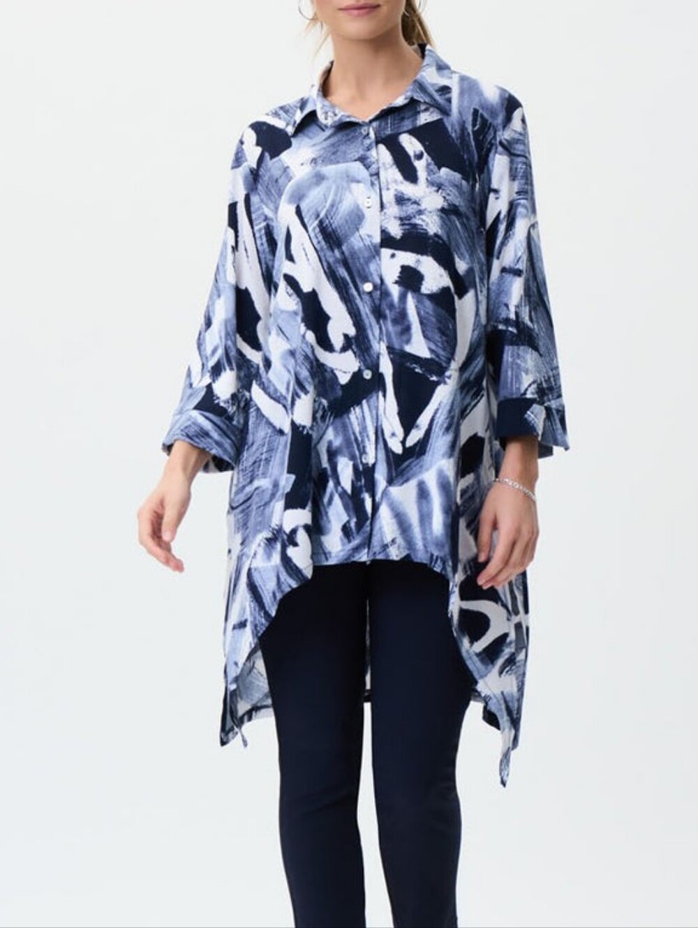 Joseph Ribkoff Size 18 Abstract Blue White Tunic High Low Hem Made Canada²